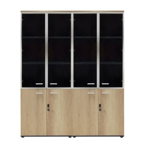 Шкафове Lotus с 4 врати от стъкло/дърво в цвят тъмен дъб 160x45x180см - Img 2