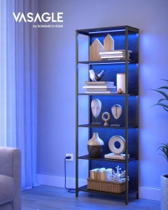 Шкаф за книги с LED осветление Vasagle Black 60x30.3x178 cm - Img 7