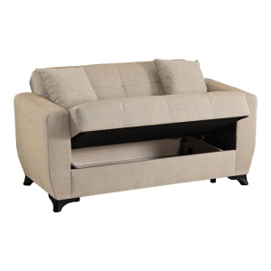 Canapea extensibila cu 2 locuri si spatiu de depozitare, Modesto, Pako, Crem 153x84x86 cm - Img 3