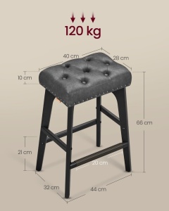 Бар столове Vasagle Черен 44x32x66 см - Img 6