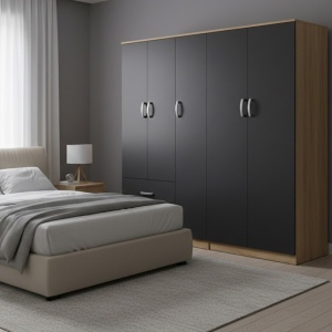 Гардероб с 5 врати, Athos I V21, антрацит-дъб, 170x42x180 см