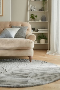 Килим Лино Лийф Сив 160X160 см, кръгъл, Flair Rugs - Img 1