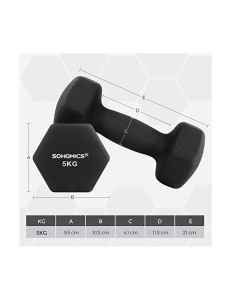 Комплект от 2 дъмбела, Songmics, 2 x 5 кг, против хлъзгане, черен - Img 5