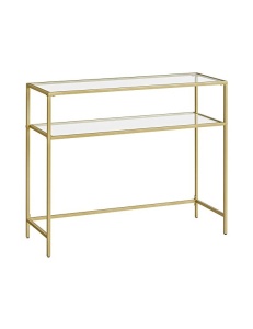 Конзола от закалено стъкло, Vasagle, 2 рафта, 35 x 100 x 80 см, LGT025A01, Златен