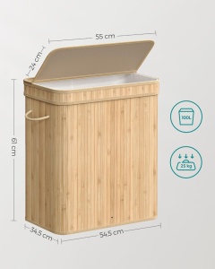 Кош за пране Songmics Бежов LCB063N01 54.5 x 34.5 x 61 см - Img 2