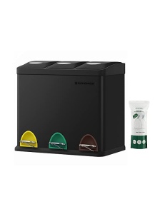 Кош за рециклиране, Songmics, 3 x 8L, LTB24BK, Черен