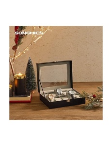 Кутия за ръчни часовници, Songmics, капацитет 20.2 x 25.5 x 7.8 см, JWB010BK, Сив - Img 2