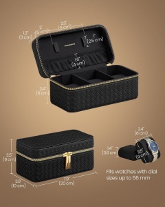 Кутия за съхранение на часовници Songmics Black 20x11x9 cm - Img 6