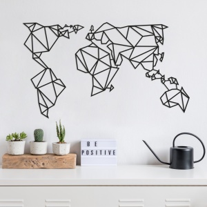 Метална картина World Черен 100x58 см