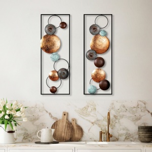 Мултицветна текстурирана метална картина 32x92x4 см - Img 2
