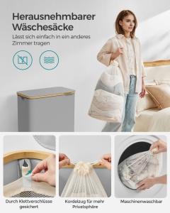 Сив кош за пране Songmics 52x38.5x38.5x70.5 cm - Img 5