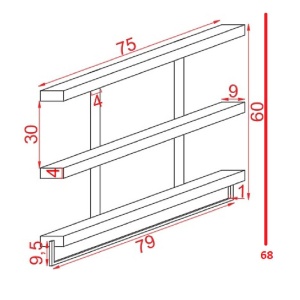Стенен рафт Suny от масивно дърво от бор, цвят орех - черен 75x9x68см - Img 3