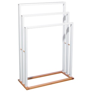 Стойка за кърпи за пода Tower MDF - бял бамбук - цвят естествено дърво 55x24x82см - Img 1