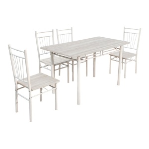 Трапезен комплект маса и столове от 5 части, Roza, бял, 110x60x90 см