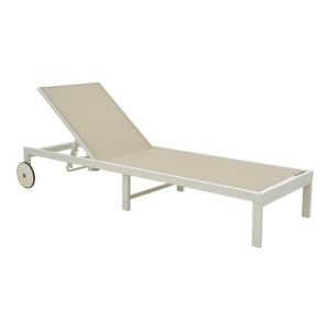 Шезлонг, Mailo, Pako World, алуминиев, текстил, бял, бежов, 71x206x30 см - Img 1