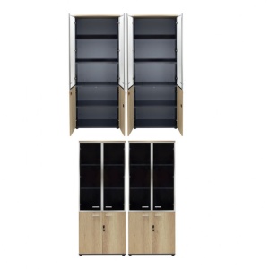 Шкафове Lotus с 4 врати от стъкло/дърво в цвят тъмен дъб 160x45x180см - Img 3