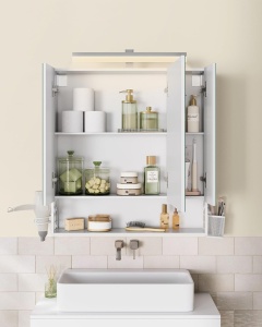 Шкаф за баня с огледало White Vasagle 70x16.5x75 cm - Img 5