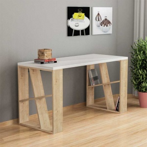 Бюро Honey Oak Бяло 140x60x75 см - Img 2