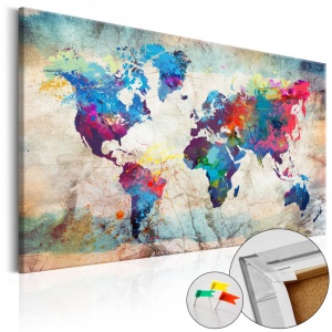 Картина от корк - Световна карта: Цветно лудост [Карта от корк] 90x60 см