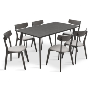 Комплект маса и столове Benson-Toto 7 части сив рустик 150x90x75 см