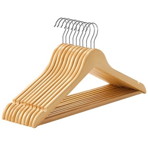 Комплект от 10 дървени закачалки, Songmics, Натурален-Сребрист, 44.5x23x1.2 см - Img 2