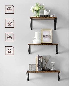 Комплект 3 етажерки - стенни рафтове, Vasagle, Черен, 40.0×15.0×12.0 см - Img 7