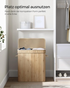 Кош за пране Songmics Бежов LCB063N01 54.5 x 34.5 x 61 см - Img 3