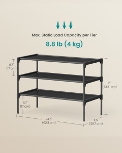 Модулен шкаф за обувки, Songmics, черен, 62.3x29.7x21 см - Img 5