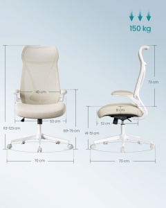 Офис стол, Songmics, бежов, 67x67x121 см - Img 6