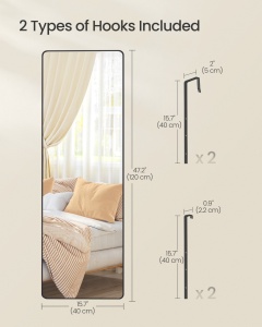 Подово огледало Черно Songmics 120x40x1,3 cm - Img 4
