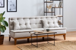 Разтегателен диван за 3 места PWF-0179 текстил кремав 180x80x78см - Img 3