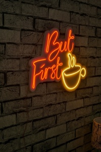 Светеща LED декорация за стена But First Coffee Червена 47x37x2 см - Img 2