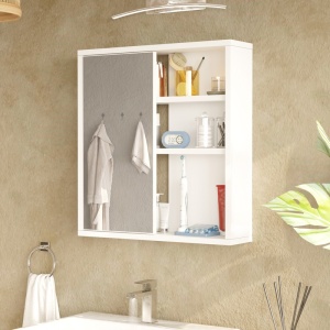 Шкаф за баня с огледало, Bagno, Pako World, бял, 60x14x63 см - Img 2