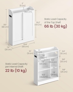 Шкаф за баня Vasagle White 60x20x80 cm - Img 2
