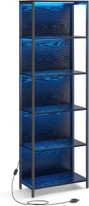 Шкаф за книги с LED осветление Vasagle Black 60x30.3x178 cm