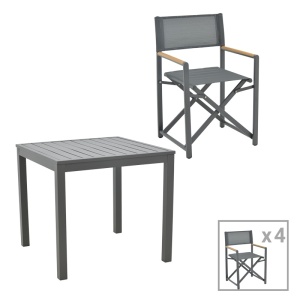 Mabu-Kliton Pako World Anthracite 80x80x74 cm комплект градинска маса и столове 5 броя - Img 1