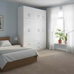 Гардероб с 5 врати, Athos V26, бял, 170x42x240 см