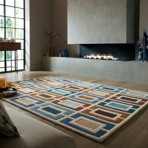 Килим Илюзия Ретро Блокове Синьо 80X150 cm, Flair Rugs