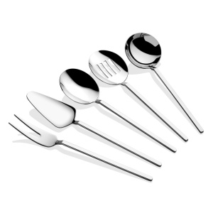 Комплект кухненски прибори за сервиране 5 части Carre Сребрист 23.5x23.5x4 см - Img 3