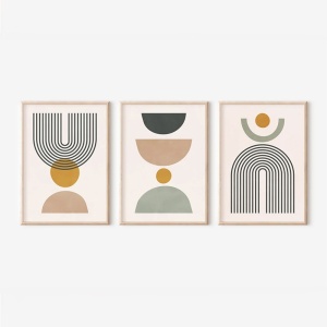 Комплект от 3 картини с рамка, Ominel, многоцветен, 33x1.5x48 см