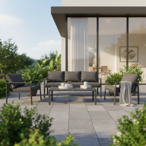 Комплект от 4 части градински мебели, Gardenly, тъмносив, 68.5x175x72 см