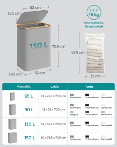 Кош за пране Songmics Сив 52x38.5x70.5 см - Img 6