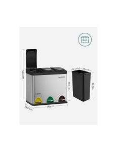 Кош за рециклиране Songmics с педал, 3 в 1, LTB24L, метал - Img 5