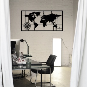 Метална картина World Черна 121x60 см