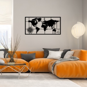 Метална картина World Черна 121x60 см - Img 2