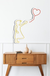 Светеща LED декорация за стена Balloon Girl Жълта 56x42x2 см - Img 5