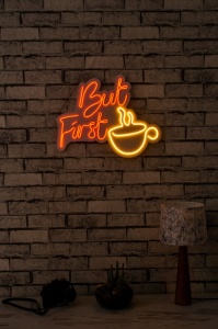 Светеща LED декорация за стена But First Coffee Червена 47x37x2 см - Img 3
