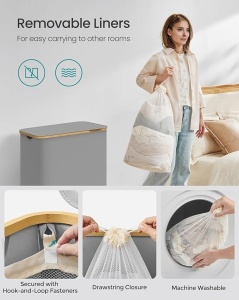 Сив кош за пране Songmics 60x38.5x38.5x70.5 cm - Img 5