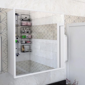 Шкаф за баня Поляна с огледало бял 70x17x70см - Img 2