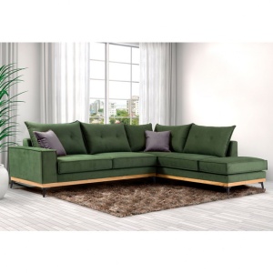 Ъглов диван ляв ъгъл Luxury II тъмнозелен - тъмен сив - черен 290x235x90 см - Img 2